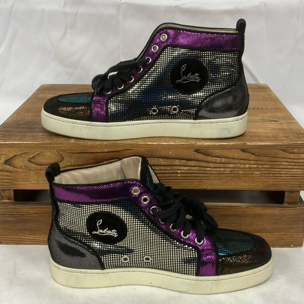 RARE!! Christian Louboutin Size 38.5 Metallic Iridescent Orlato High Top Sneaker